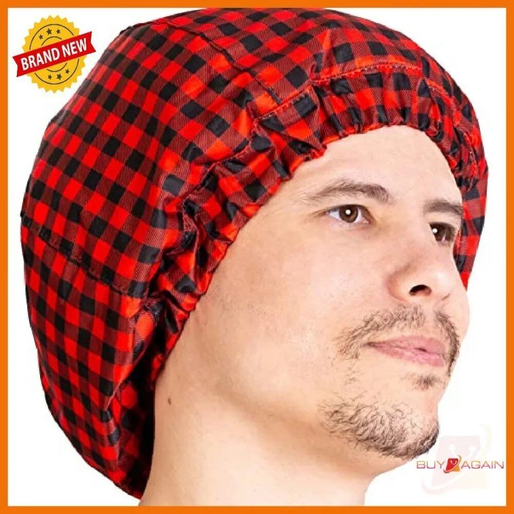 Terry Cloth Lined Shower Cap for Men with Microfiber, Fits All Hair Types